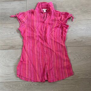 Arizona Jean Company Vibrant Pink Striped Button Down Shirt